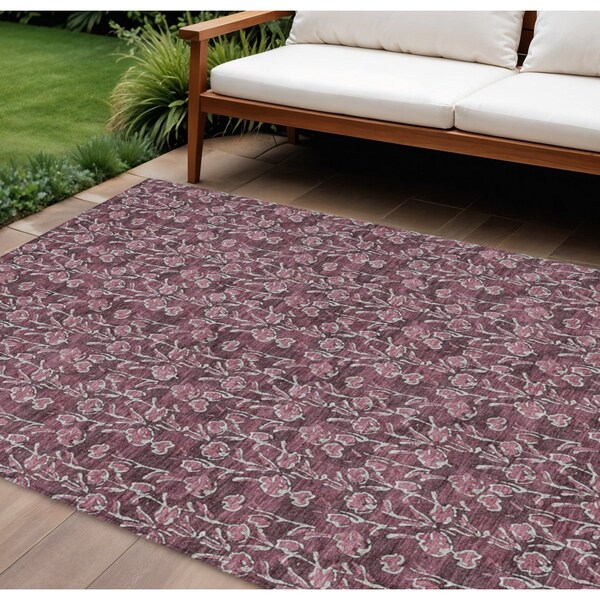 Homeroots 8' X 10' Merlot Mauve And Ivory Floral Washable Indoor Outdoor Area Rug 581903 - main