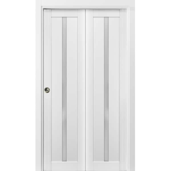Sartodoors Sliding Closet Bi-fold Doors White Solid Core Modern Interior QUADRO4112BF-WS-56 x 96 (2* 28x96) - main