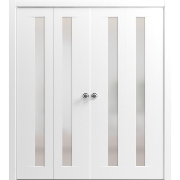 Sartodoors Sliding Closet Double Bi-fold Doors, Planum 0660 Painted White with Frosted Glass, Sturdy Tracks Mo PLANUM0660DBF-BEM-96 x 84 (4* 24x84) - main