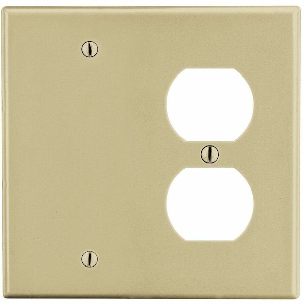 Hubbell Wiring Device-Kellems Duplex/Blank Wall Plate, Number of Gangs: 2 Plastic, Satin Finish, Ivory P138I - main
