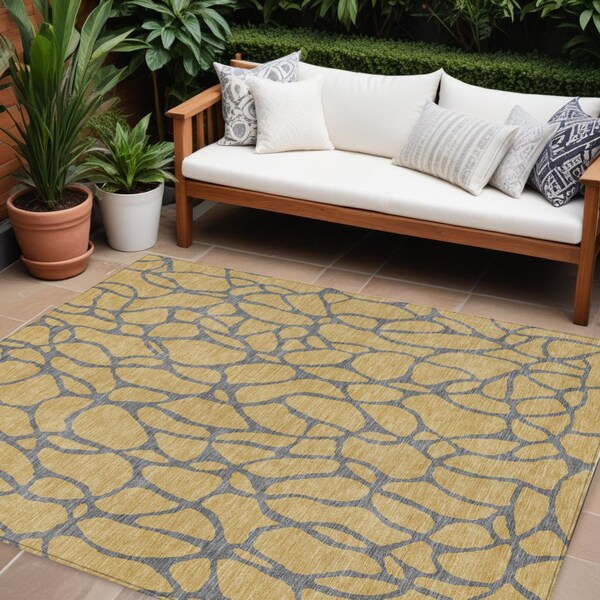 Homeroots 8' X 10' Gold And Gray Geometric Washable Indoor Outdoor Area Rug 599193 - main