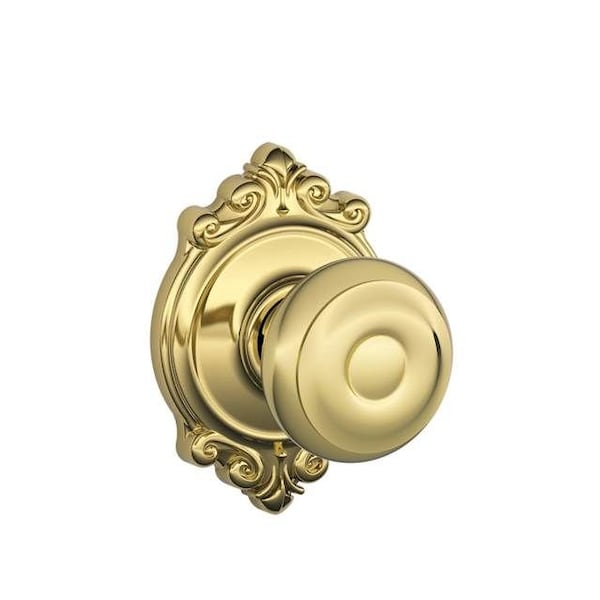 Schlage Residential Georgian Knob with Brookshire Rose Passage Lock with 16080 Latch and 10027 Strike Lifetime F10GEO505BRK - main