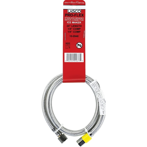 Westlake Pipe & Fittings 1/4''x1/4''x24'' Length Braided Supply Ice Maker Connector Hose 10-0946 - main