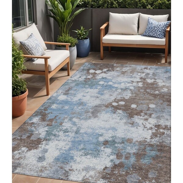 Homeroots 5' X 8' Brown And Sky Blue Abstract Washable Indoor Outdoor Area Rug 631964 - main