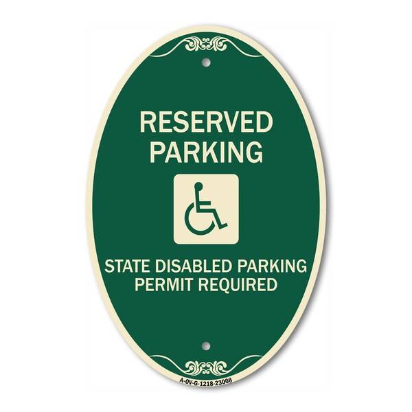 Signmission Reserved Parking State Disabled Parking Permi, 12 In X 18 In Architectural, Heavy Gauge Aluminum A-OV-G-1218-23008 - main