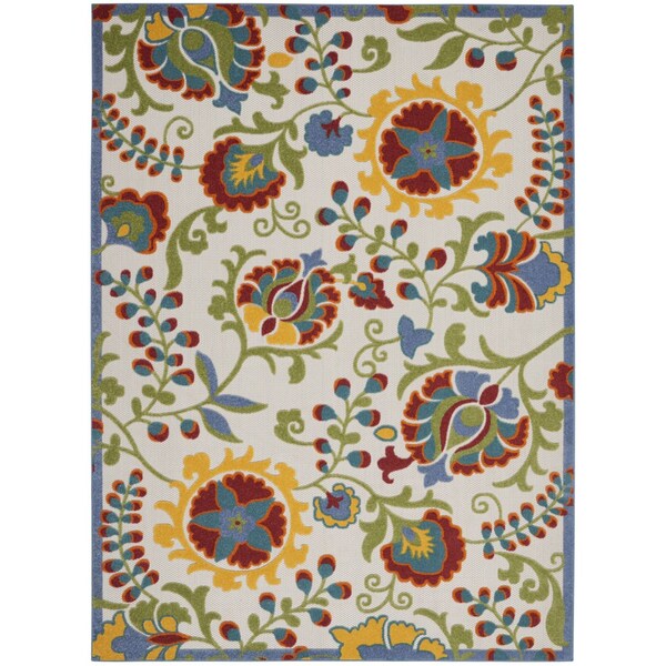 Homeroots 8' X 11' Green Red Ivory And Yellow Floral Indoor Outdoor Area Rug 546699 - main