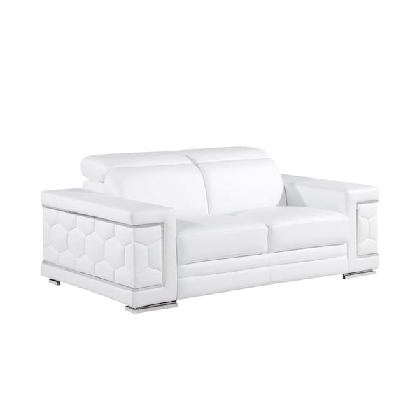 Homeroots 71" White And Silver Genuine Leather Love Seat 546441 - main