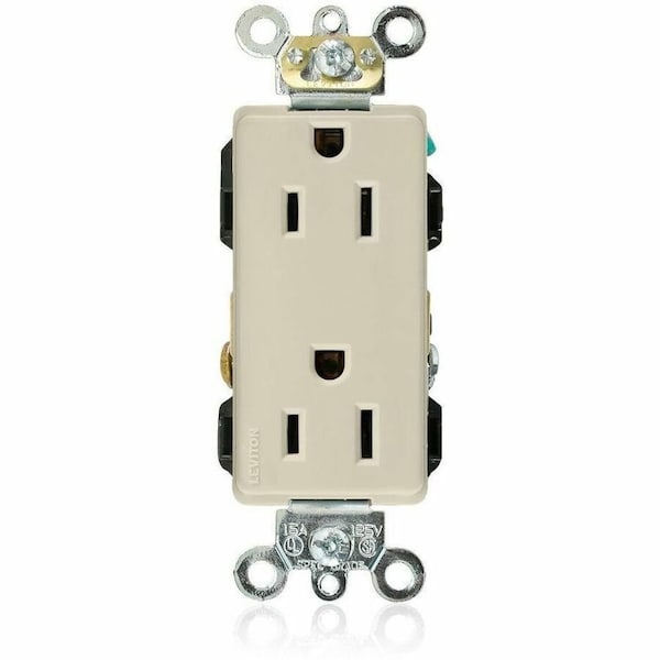 Leviton Straight Blade Receptacle, 5-15R, 15 A, 125V AC, 2 Pole, 3 Wire, Flush Mount, Self-Grounded 16262-I - main
