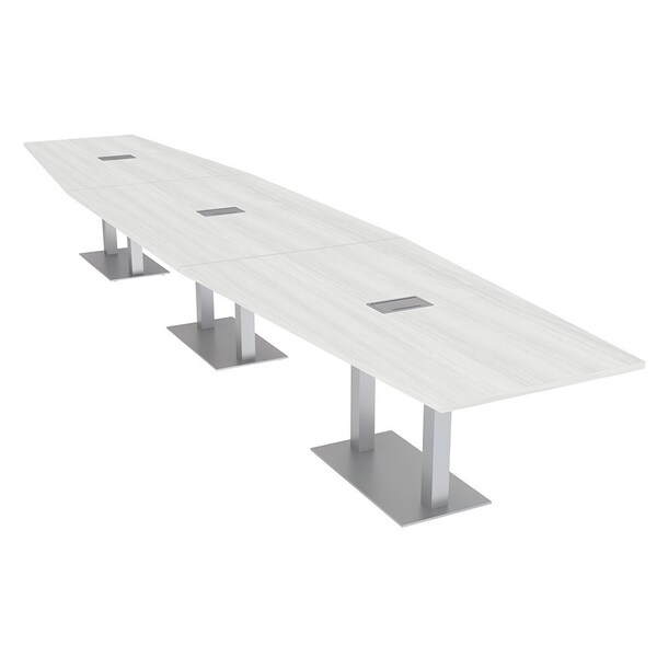 Skutchi Designs Hexagon Conference Table With Power Unit, 48 in W, 192 in L, White HAR-HEX.IR-48X192-DOU-WA7976-ESIL - main