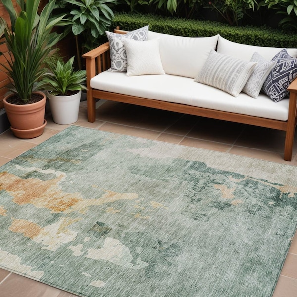Homeroots 9' X 12' Blue Copper And Gray Abstract Washable Indoor Outdoor Area Rug 605498 - main