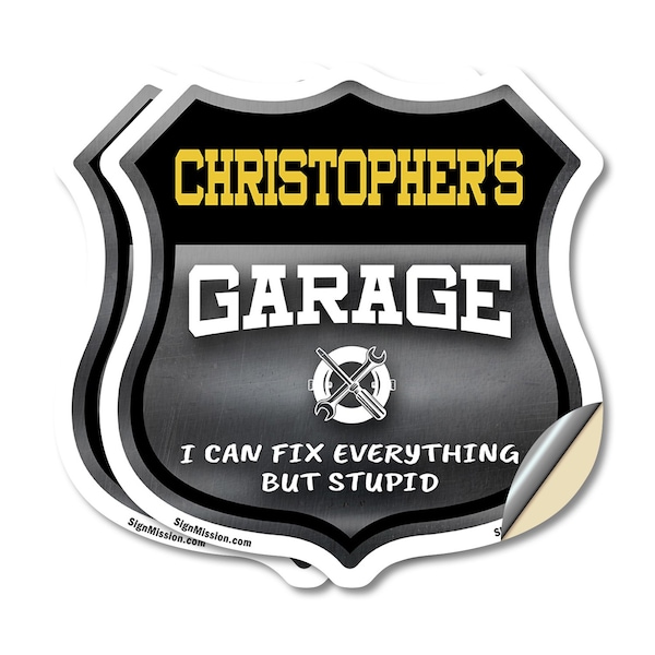 Signmission Christopher's Garage I Can Fix Everything But Stupid, 4 inch X 4 inch, Vinyl Decal, 2PK SHI-D-2PACK-4-490-CHRISTOPHER - main