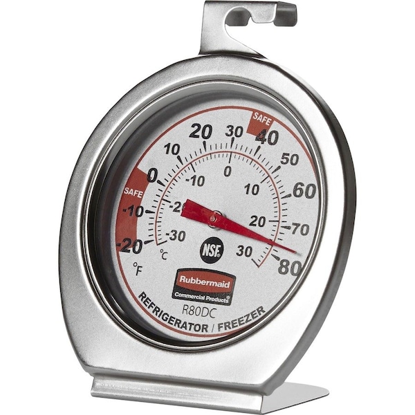 Rubbermaid Commercial RefrigeratorFreezer Thermometer, Gray RCPPELR80DC - main