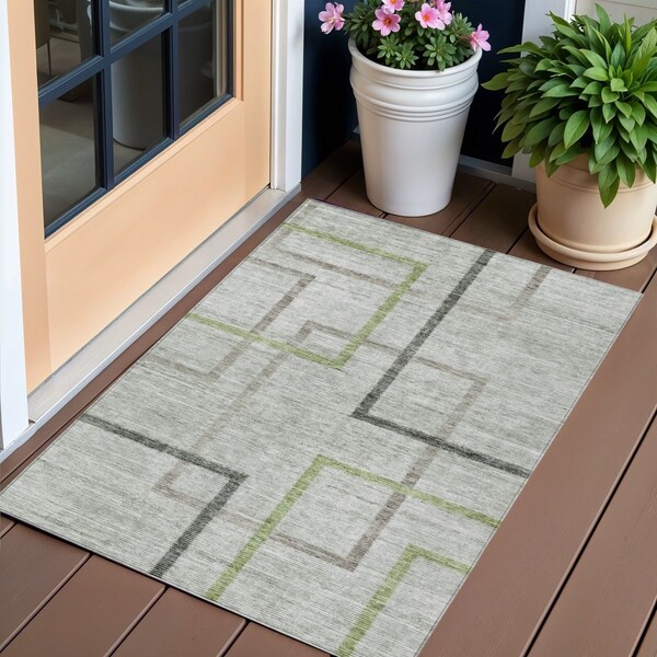 Homeroots 3' X 5' Green And Charcoal Geometric Washable Indoor Outdoor Area Rug 588332 - main