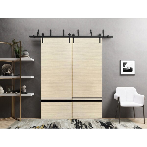 Sartodoors Barn Bypass Doors with 6.6ft Hardware, Planum 0012 Natural Veneer and Aluminum Strips, Sturdy Heavy PLANUM0012BBB-SHP-36 - main