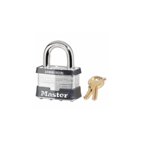 Master Lock No. 5 Laminated Steel Padlock, 3/8 in dia x 15/16 in W x 1 in H Shackle, Silver/Gray, Keyed 470-5KA-A1378 - main