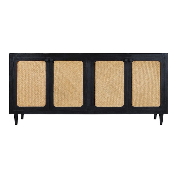 Homeroots 82in Black Distressed Solid Wood Sideboard with Four Doors 606294 - main