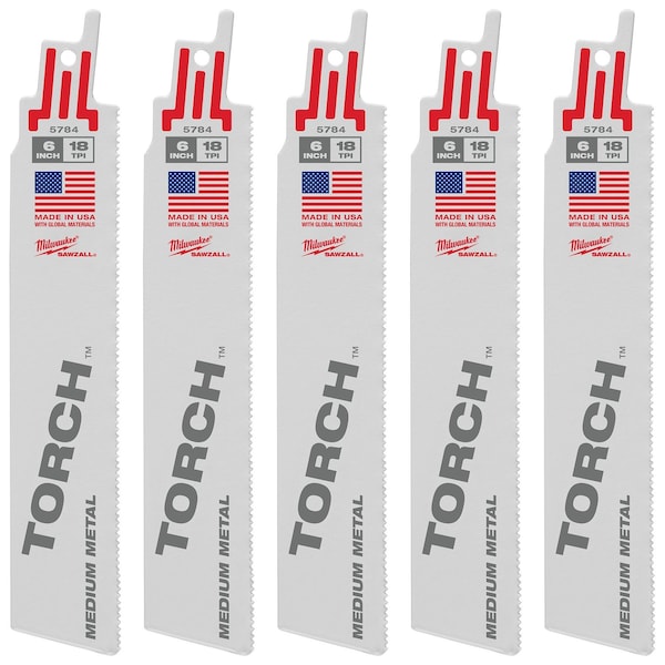 Milwaukee Tool 6" 18 TPI The Torch SAWZALL Blades (5 Pk) 48-00-5784 - main