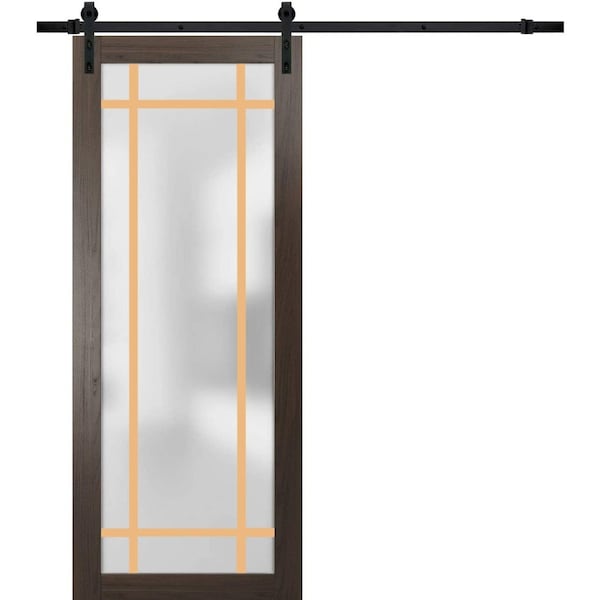 Sartodoors Sturdy Barn Door Frosted Tempered Glass Planum 2113 Black 24x96 Solid Core Modern Interior PLANUM2113BD-B-CA-24 x 96 - main