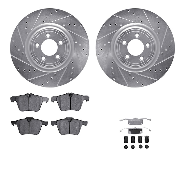 Dynamic Friction Co DFC Rotors-Drilled & Slotted-Silver w/ EURO 5000 Ceramic Brake Pads Incl Hdw 7612-20016 - main
