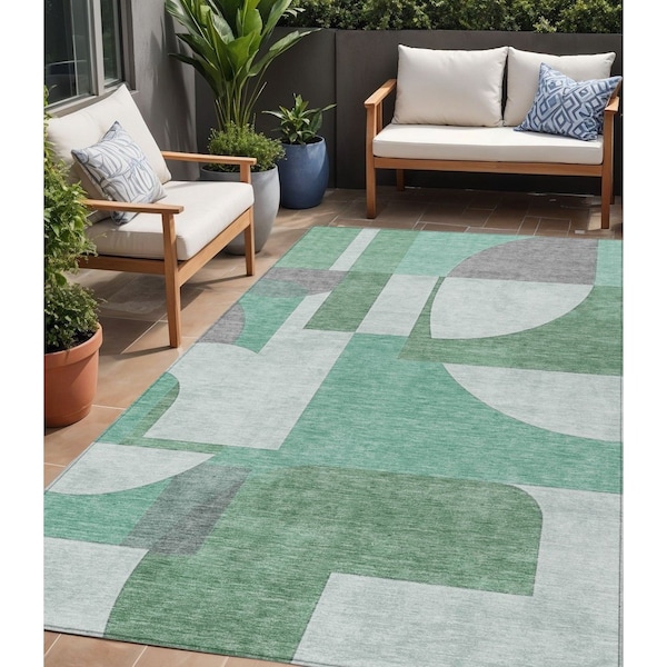 Homeroots 5' X 8' Green Sage And Gray Geometric Washable Indoor Outdoor Area Rug 617909 - main