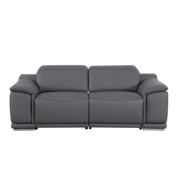 Homeroots 76in Dark Gray and Silver Italian Leather Power Reclining Loveseat 720517 - main