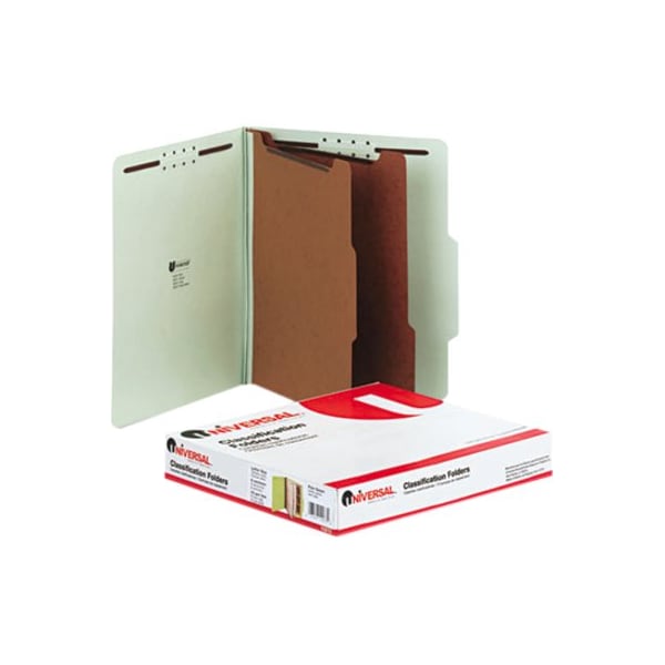 Universal Pressboard Classification Folder, Letter, Six-Section, Gray-Green, 10/Box 10273 - main