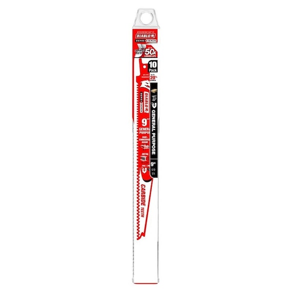 Diablo Reciprocating Saw Blade, Demo Demon, 9 in, Carbide Tip DS0909CGP10 - main