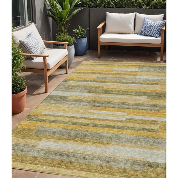 Homeroots 5' X 8' Gold Wheat And Ivory Striped Washable Indoor Outdoor Area Rug 613279 - main