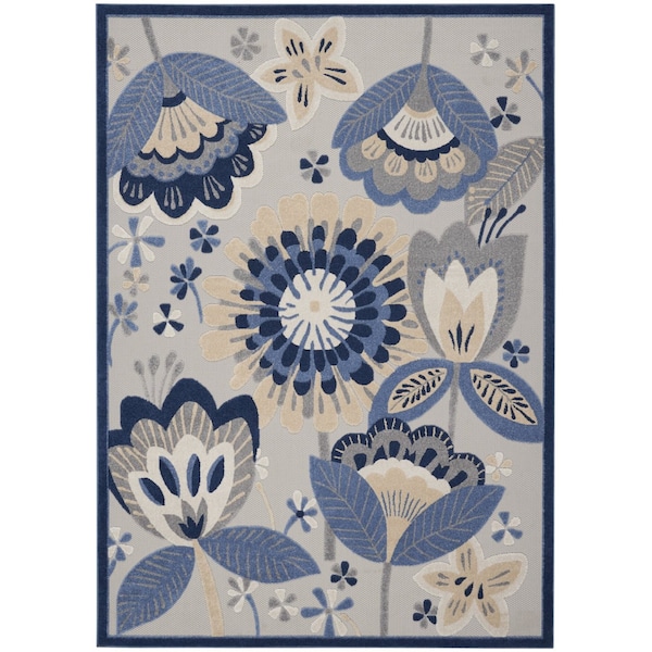 Homeroots 7' X 10' Blue And Gray Floral Indoor Outdoor Area Rug 546841 - main