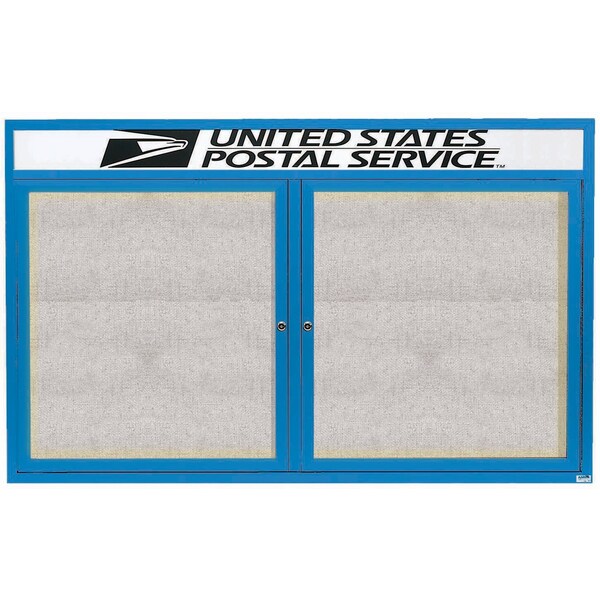Aarco Illuminated Outdoor Enclosed Bulletin Board w/ Al Frame Header, Powder Coated Blue, 36''Hx60''W ODCC3660RHIB - main