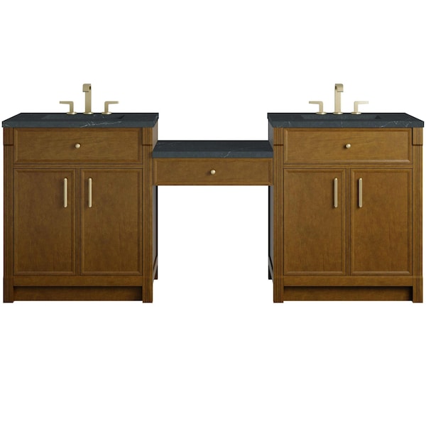 James Martin Vanities Bellshire 84" Dual Vanity Set w/24" Make-Up Counter, Honey Oak w/3 cm Charcoal Soapstone Silestone T 660-VMC84-HNO-3CSP - main