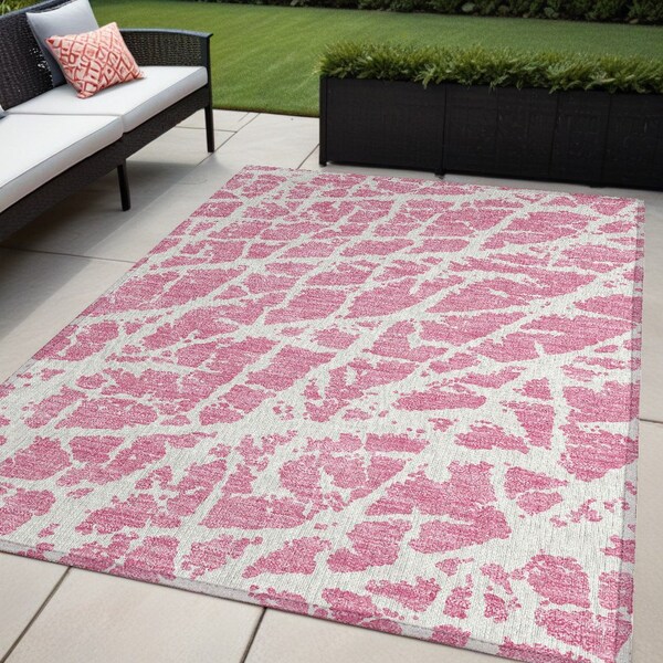 Homeroots 5' X 8' Pink and Ivory Abstract Washable Non Skid Indoor Outdoor Area Rug 559302 - main