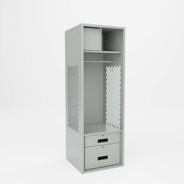 Pucel Athletic Gear Locker, 24 in W x 72 in H x 24 in D, 2 Drawers, Top Cabinet, Gray GL-2472-24-DR2-T - main
