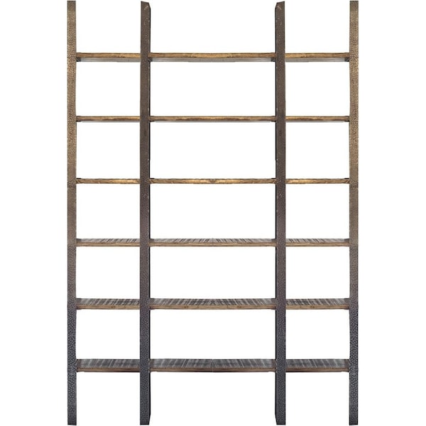 Homeroots Brown Iron and Solid Wood Six Tier Bookcase 392220 - main