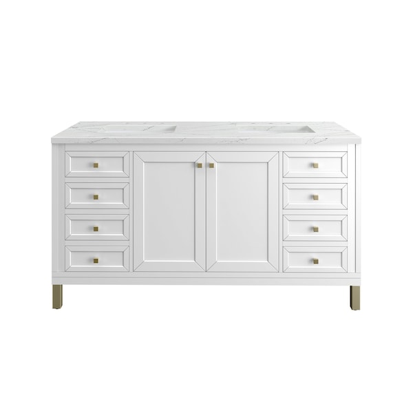 James Martin Vanities Chicago 60 in. Double Vanity, Glossy White, w/ 3 CM Ethereal Noctis Silestone Top 503-V60D-GW-3ENC - main