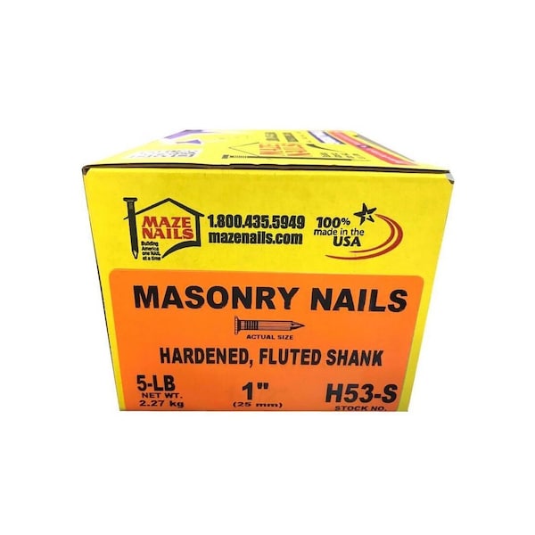 Maze Nails Nail 1in Masonry Heat Treated Carbon Steel Flat Head 5 lb Heat Treated H53S530 - main