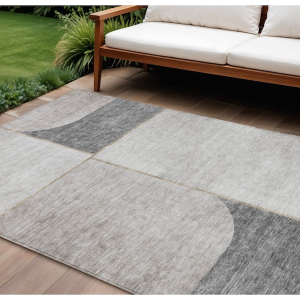 Homeroots 9' X 12' Taupe Beige And Gray Abstract Washable Indoor Outdoor Area Rug 582912 - main