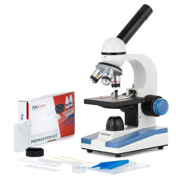 Amscope M150 Portable Student Monocular Compound Microscope 40X-1000X w/LED and Slide Preparation Kit M150C-SP14 - main