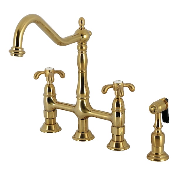 Kingston Brass Bridge Kitchen Faucet with Brass Sprayer, Brushed Brass KS1277TXBS - main