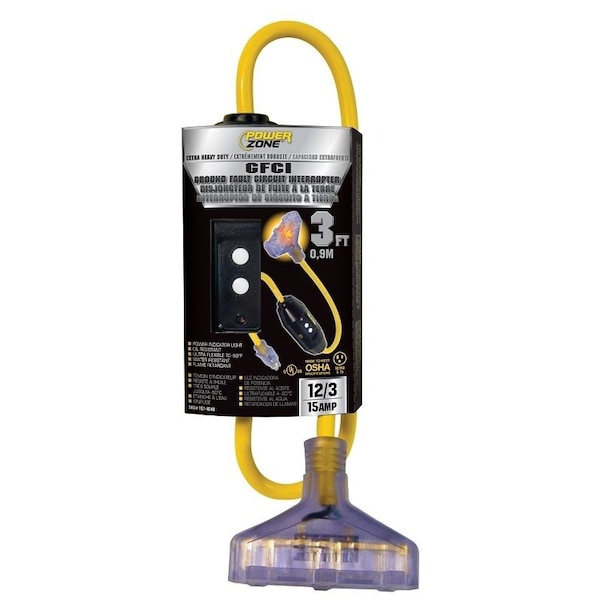 Powerzone Outlet Adapter, 3 ft L, 15 A, 125 V, Yellow ORG320803 - main