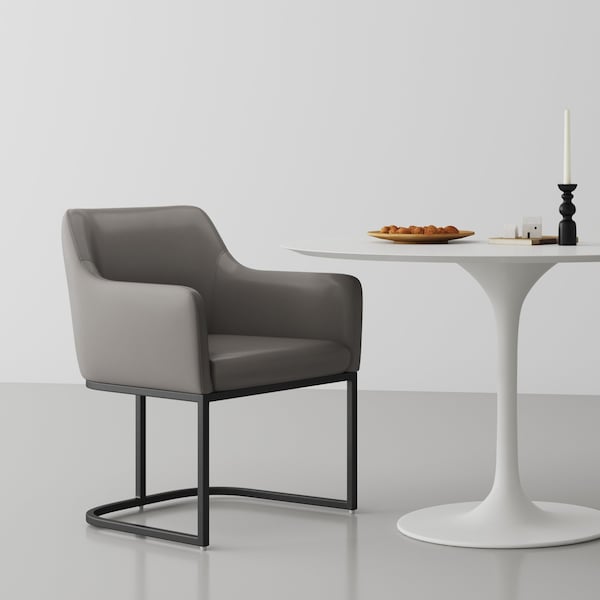 Manhattan Comfort Modern Serena Dining Armchair Upholstered in Leatherette with Steel Legs in Grey DC056AR-GY - main