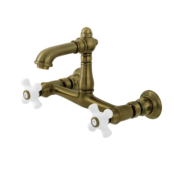 Kingston Brass Double-Handle Wall Mount Bathroom Faucet, Antique Brass KS7253PX - main