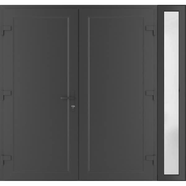 Vdomdoors Front Exterior Prehung Metal-Plastic Double Doors / MANUX 8111 Antracite / Sidelite Exterior Window MANUX8111DEXD-ANT-RH-W72+12xH80 - main