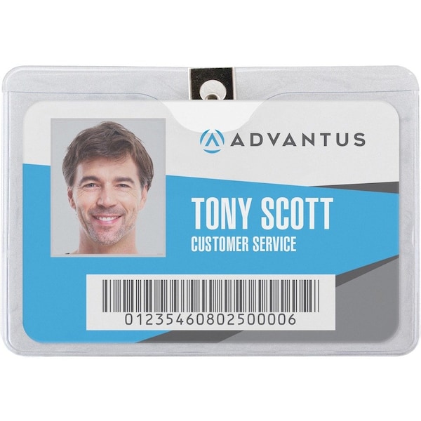 Advantus Horizontal Badge Holder with Clip - 4" Width x 3" Length - Vinyl - Clear - 50 / Pack 75456 - main