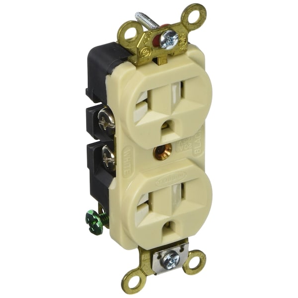 Hubbell Wiring 20A 125V 5-20R Ivory Duplex Receptacle, 2-Pole 3-Wire Grounding, Industrial Grade HBL5352I - main