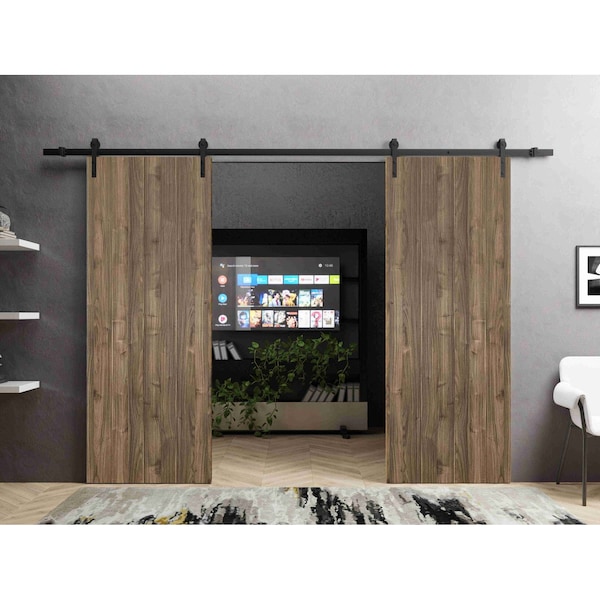 Sartodoors Sliding Double Barn Doors with Hardware, Planum 0010 Walnut, 13FT Rail Hangers Sturdy Set, Modern S PLANUM0010DB-WLN-6084 - main