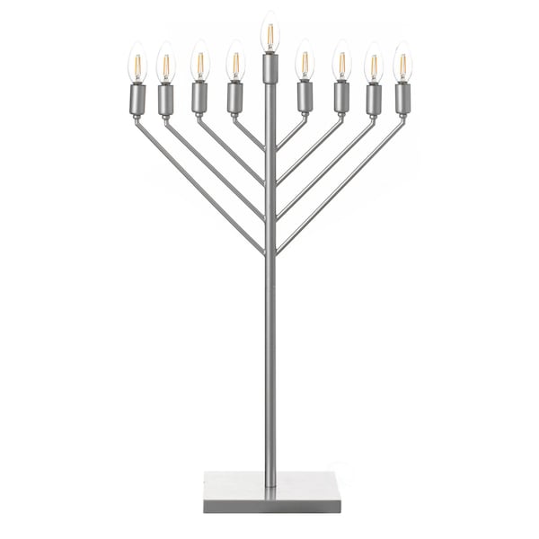 Vintiquewise Large Modern Antique Silver Nine Branch Electric Chabad Style Hanukkah Menorah with Flame QI004626-Si - main