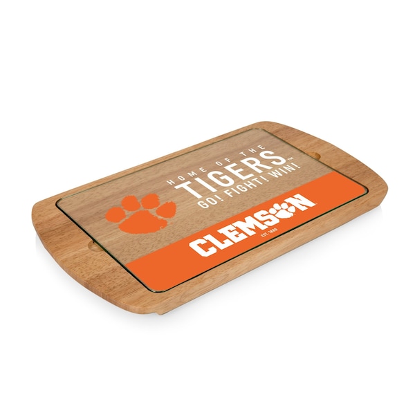 Picnic Time Family Of Brands NCAA Clemson Tigers Billboard Glass Top Cheese Board - Charcuterie Boards, Parawood 911-01-505-104-0 - main