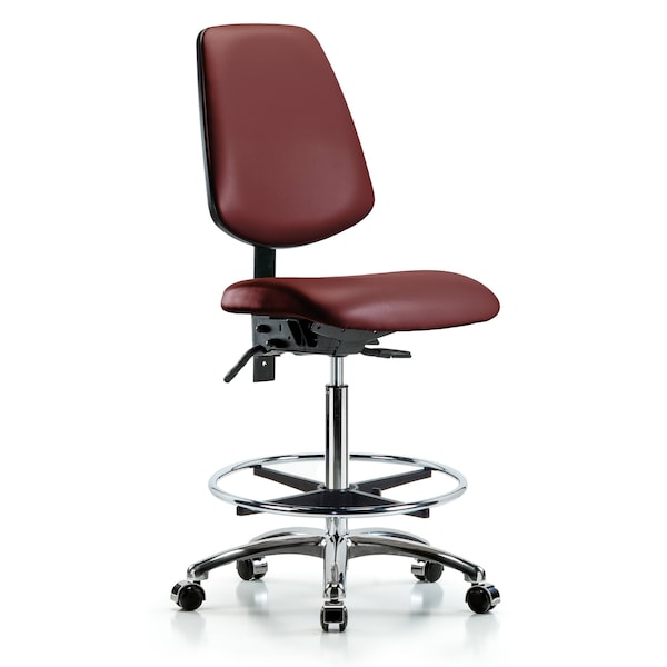 Blue Ridge Ergonomics Vinyl Chair Chrome, High Bench, Med Back, Tilt, Foot Ring, Casters, Borscht BR-VHBCH-MB-CR-T1-A0-CF-CC-8815 - main