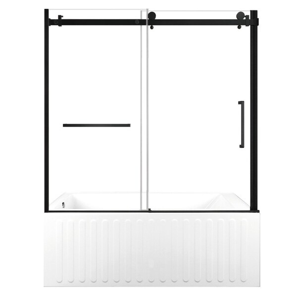 Kingston Brass 60" Acrylic Alcove Left-Hand Drain Tub with Right Sliding Tub Door, White/Matte Black KVTDE603121L0 - main